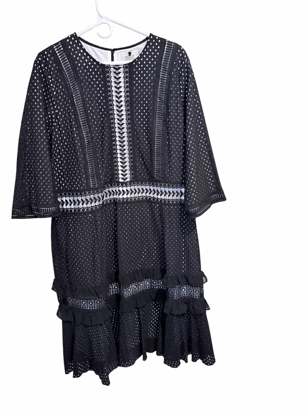 Dainty Jewells Black Eyelet Midi Dress with White Trim